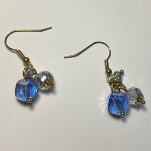Blue and Clear Faceted Crystal Drop Earrings